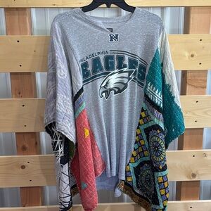 Upcycled PHILADELPHIA EAGLES T w/ Kantha sleeves, by Susie.